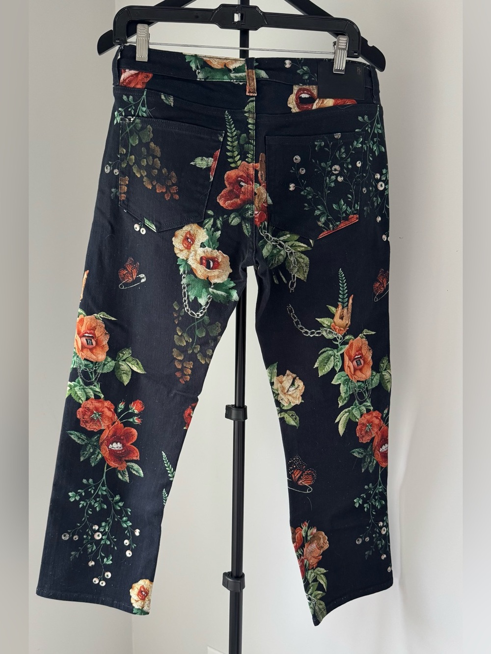 R13 Black Jean with Fun Multicolor Floral Print - Picture 12 of 13